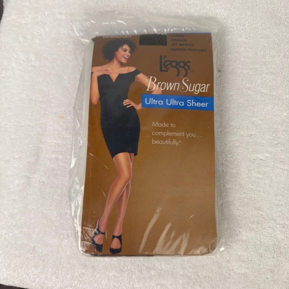 L'eggs Brown Sugar Ultra Ultra Sheer Pantyhose Jet Brown Sandalfoot Large 86